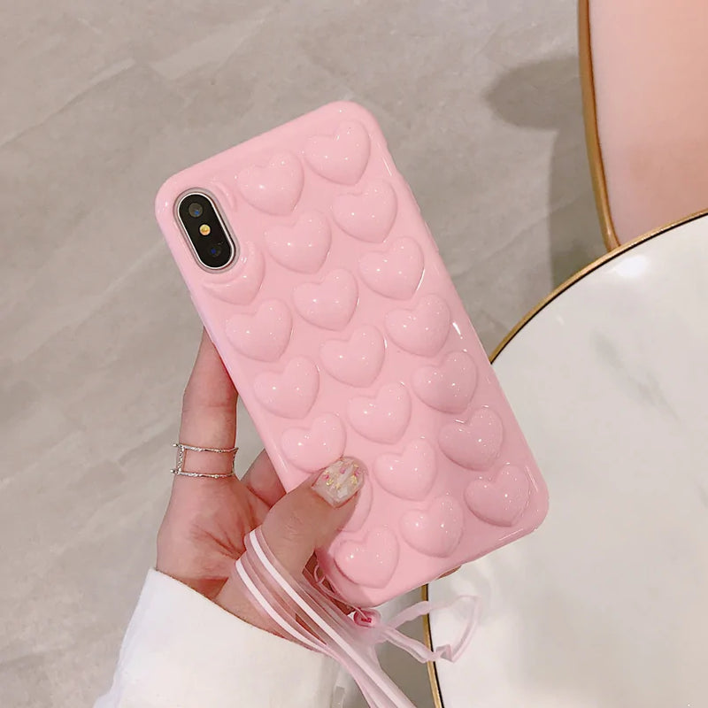 Trendy pink 3D heart bubble phone case – cute and protective design.