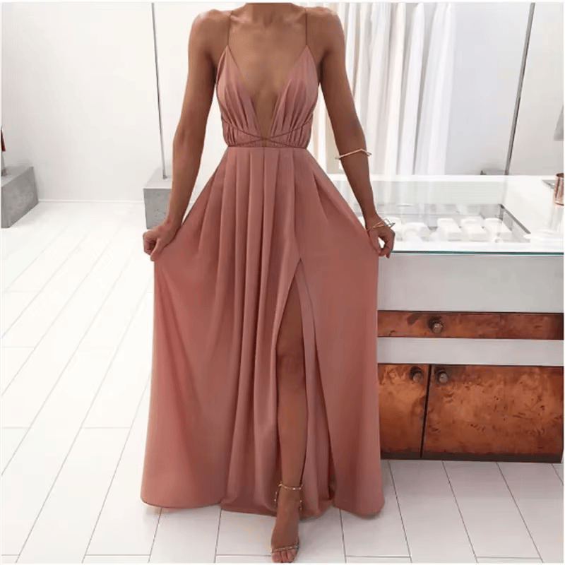 Plunge-Neck Maxi Dress