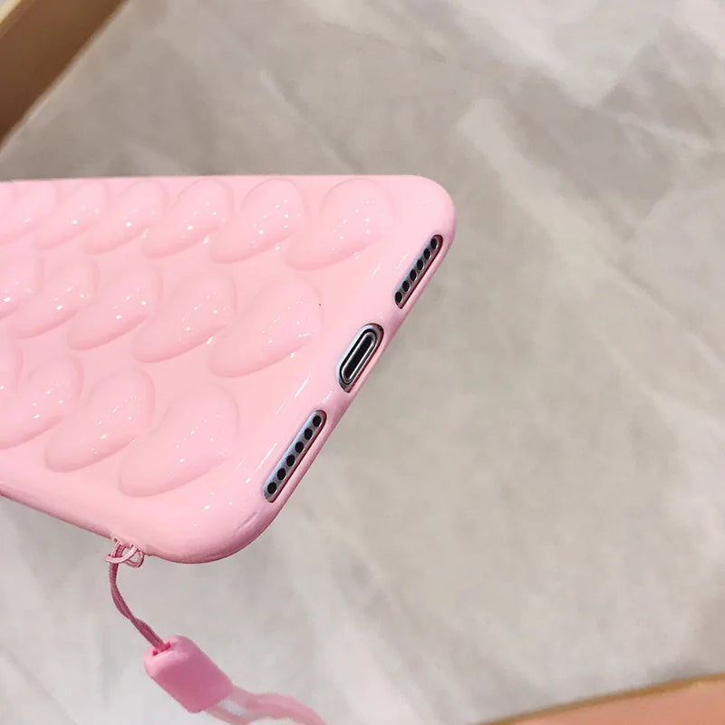 Trendy pink 3D heart bubble phone case – cute and protective design.