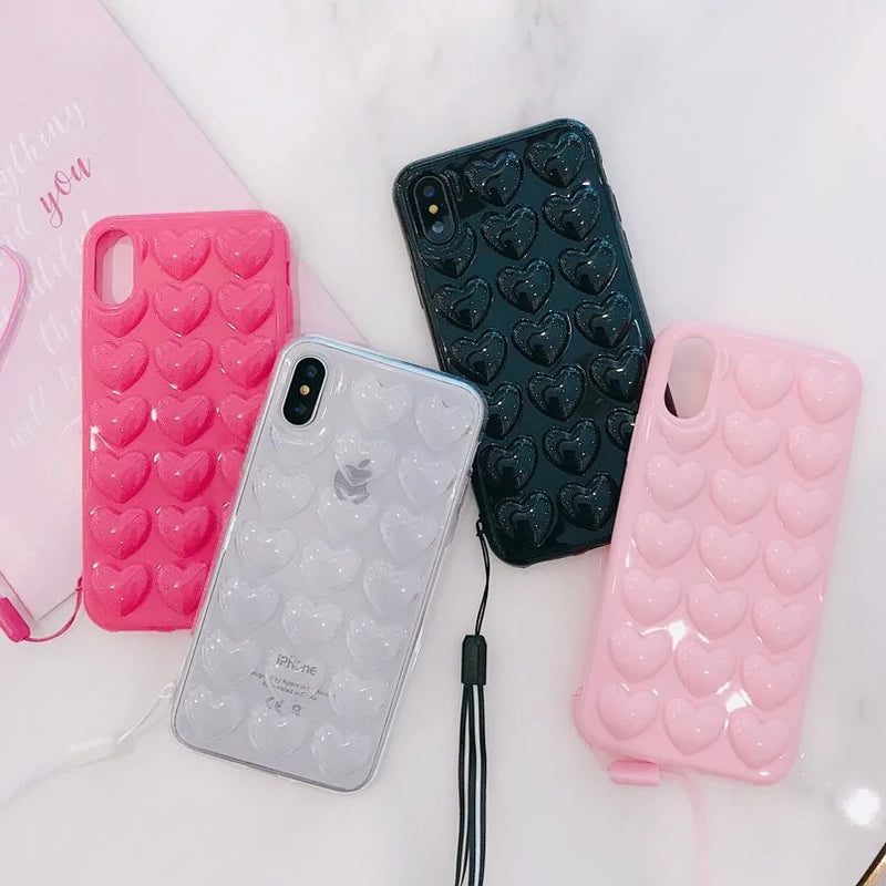 Trendy 3D heart bubble phone case – cute and protective design.
