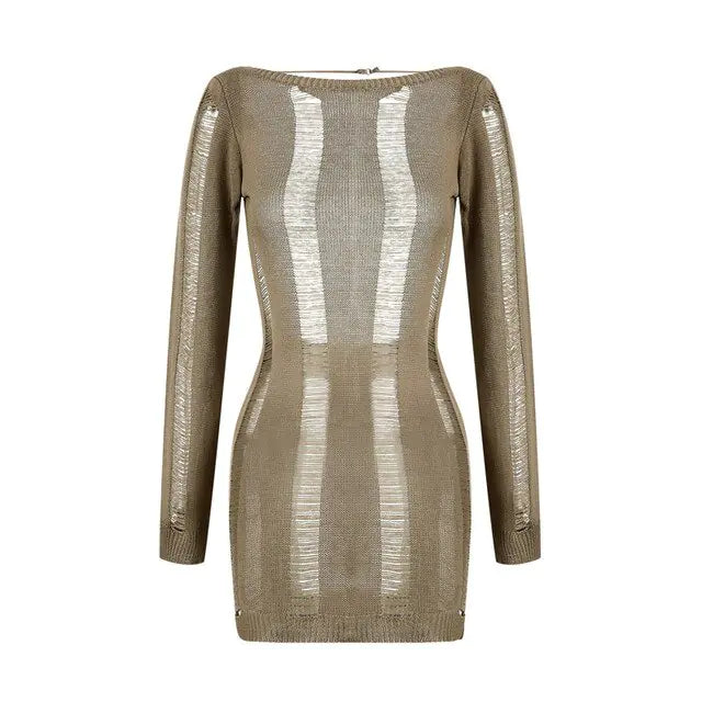 Sheer Distressed Knit Dress