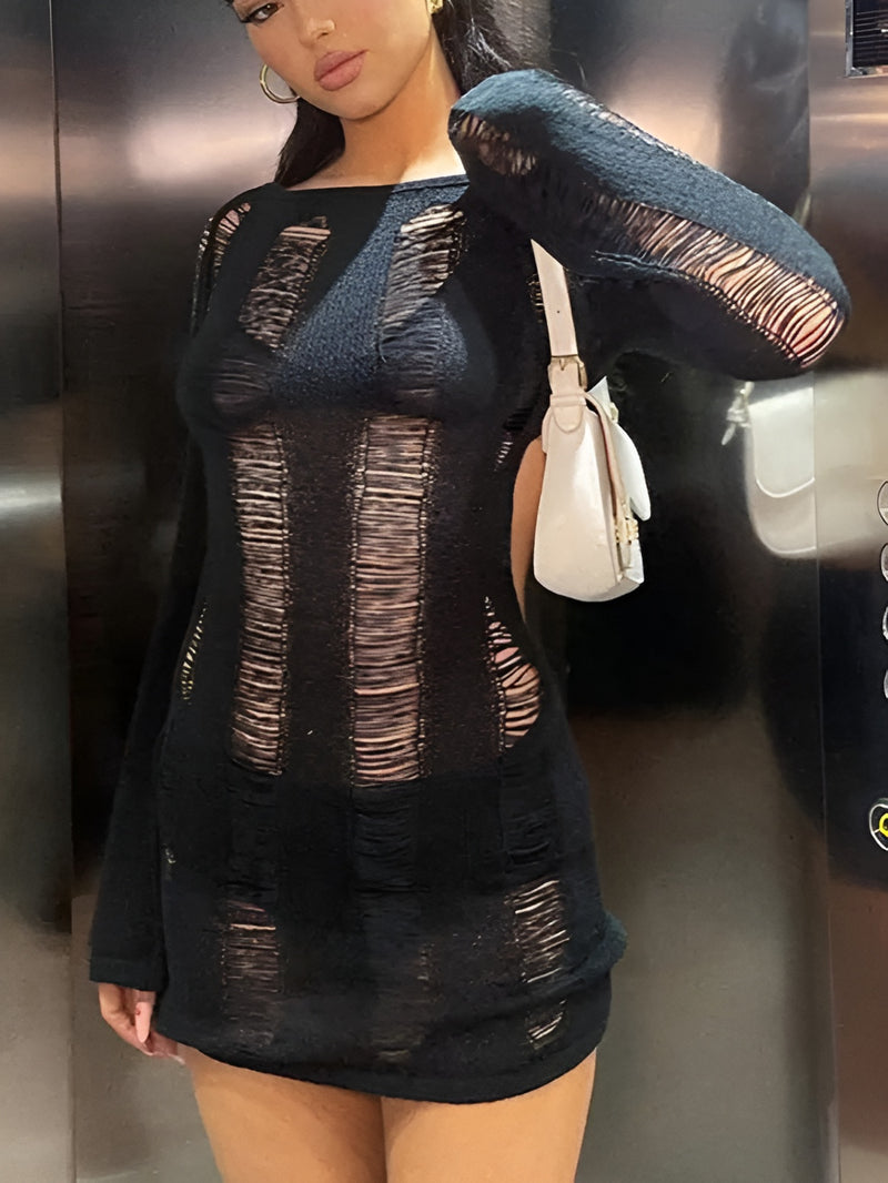 Sheer Distressed Knit Dress