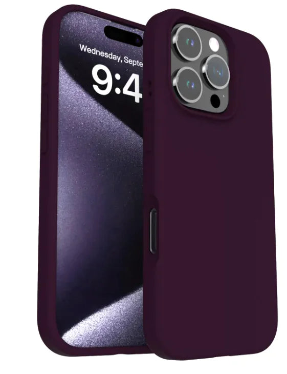 Soft-touch dark purple silicone phone case – sleek and protective design.