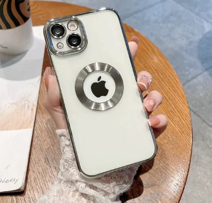 Luxury glossy phone case with metal ring design – stylish and protective.