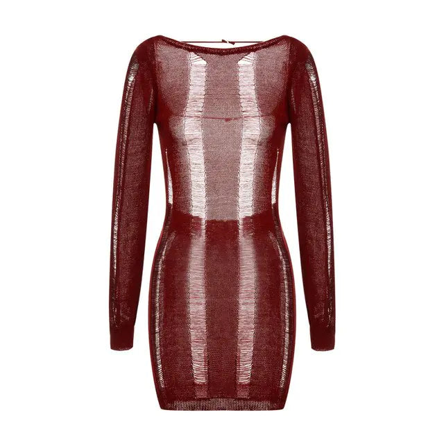 Sheer Distressed Knit Dress