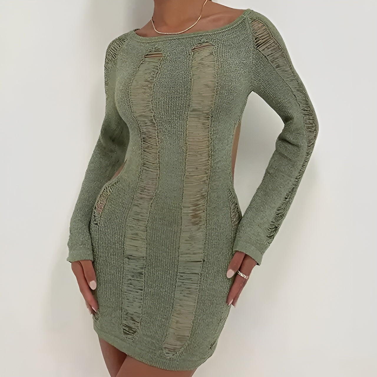 Sheer Distressed Knit Dress