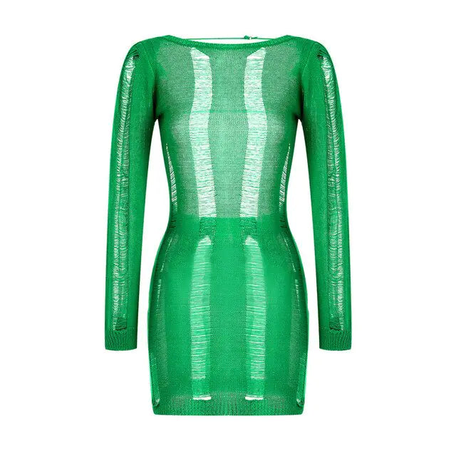 Sheer Distressed Knit Dress