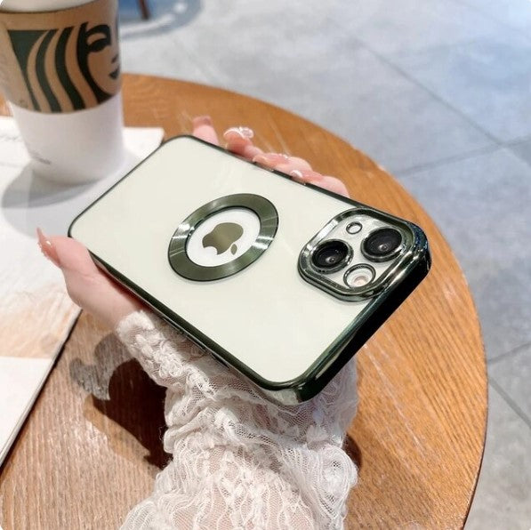 Luxury glossy phone case with metal ring design – stylish and protective.