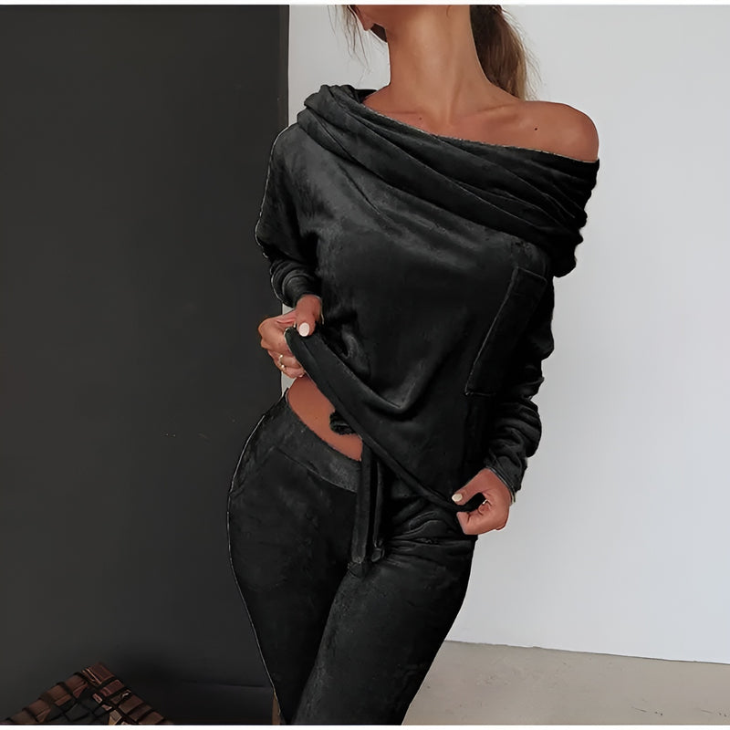 Velvet Off-Shoulder Pajama Set