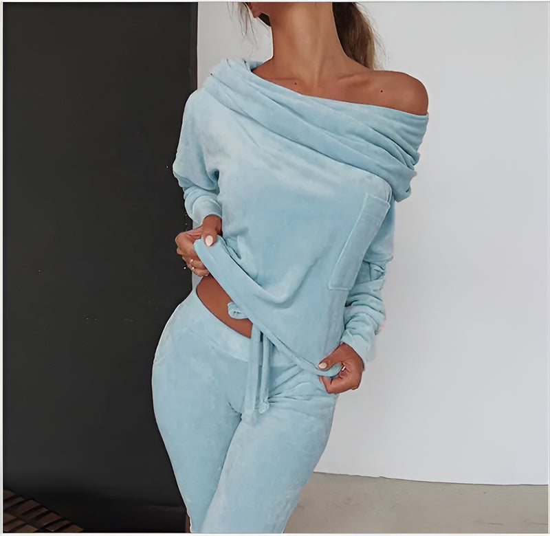 Velvet Off-Shoulder Pajama Set