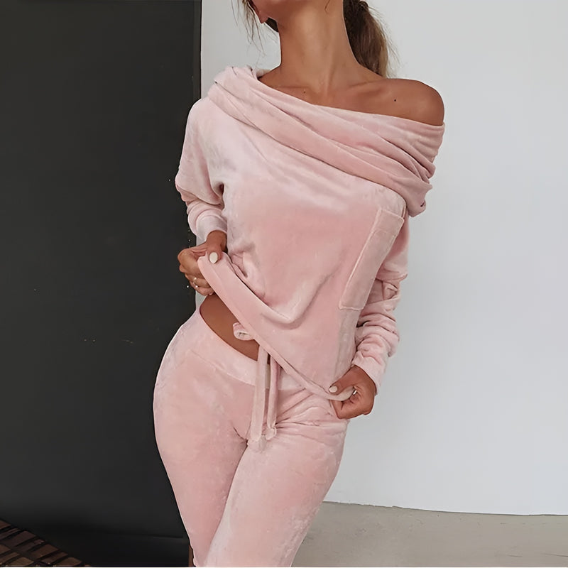 Velvet Off-Shoulder Pajama Set