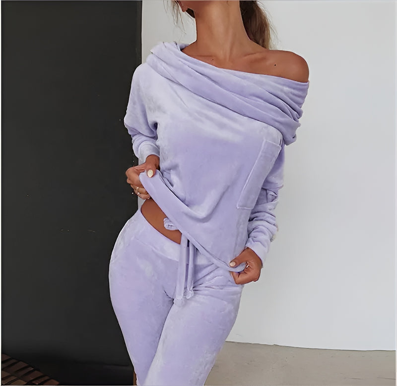 Velvet Off-Shoulder Pajama Set