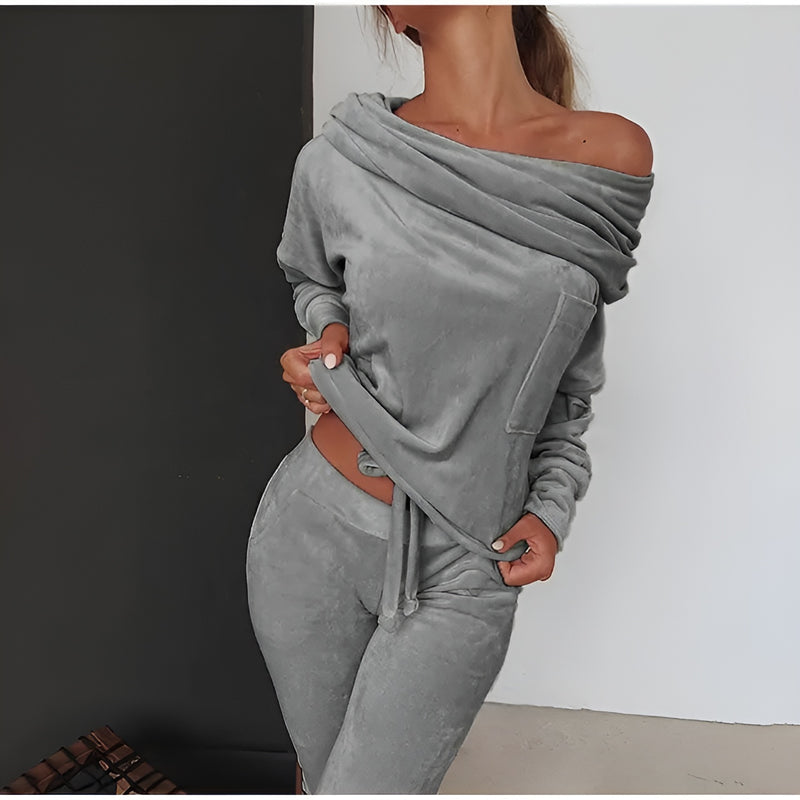 Velvet Off-Shoulder Pajama Set