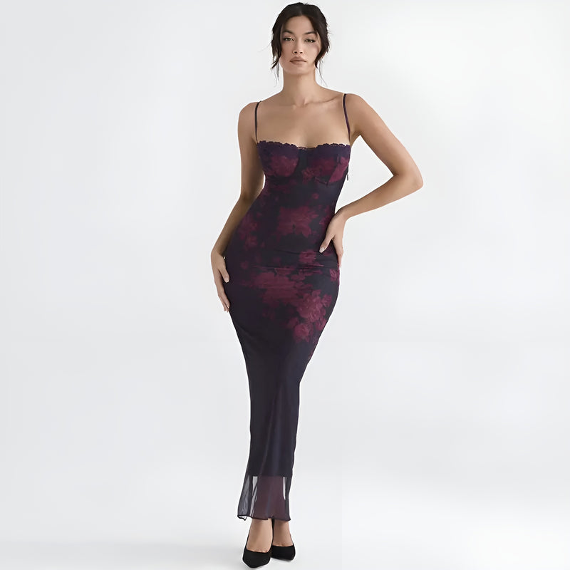 Sheer Mesh Floral Maxi Dress