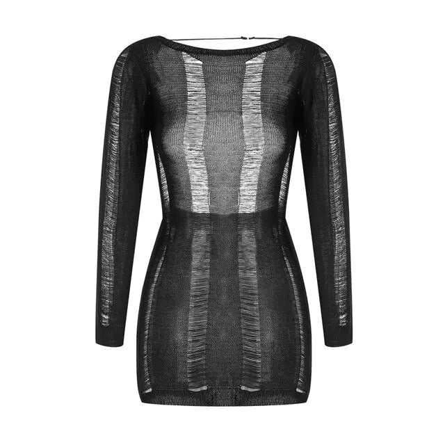 Sheer Distressed Knit Dress