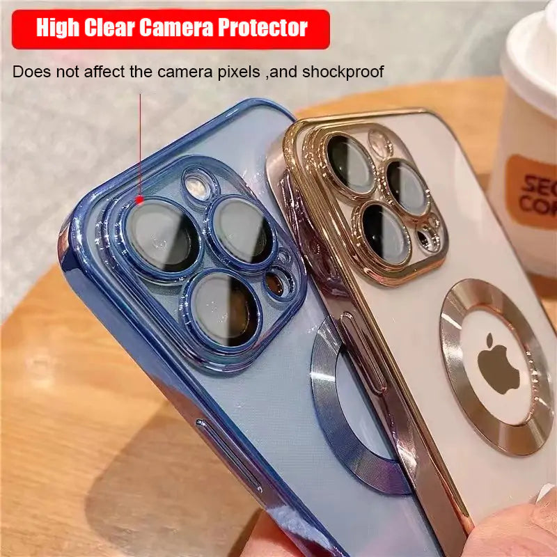 Luxury glossy phone case with metal ring design – stylish and protective.