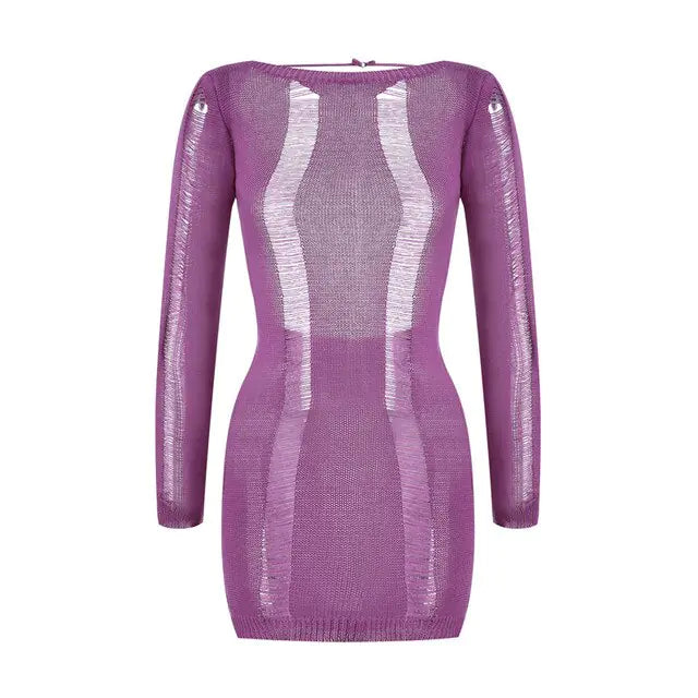 Sheer Distressed Knit Dress