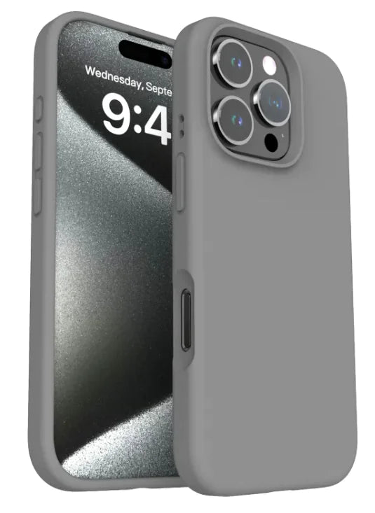 Soft-touch charcoal grey silicone phone case – sleek and protective design.