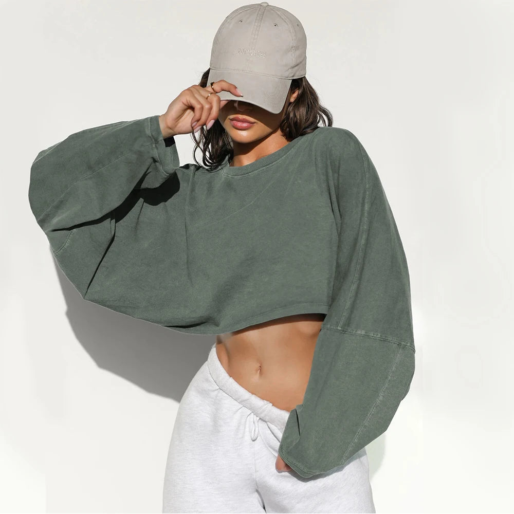 Long-Sleeve Sporty Crop Top