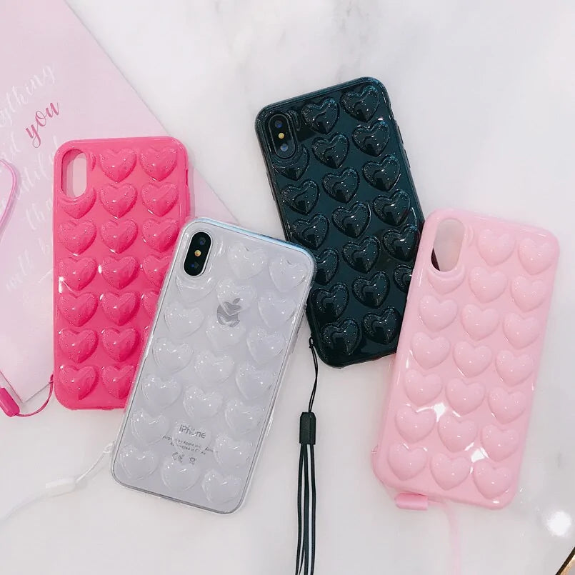 Trendy  3D heart bubble phone case – cute and protective design.
