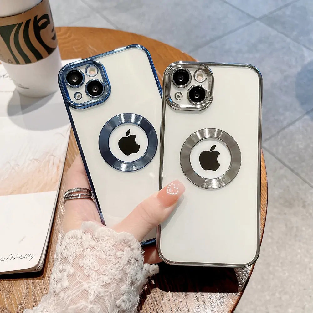 Luxury glossy phone case with metal ring design – stylish and protective.