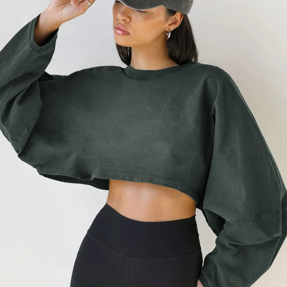 Long-Sleeve Sporty Crop Top