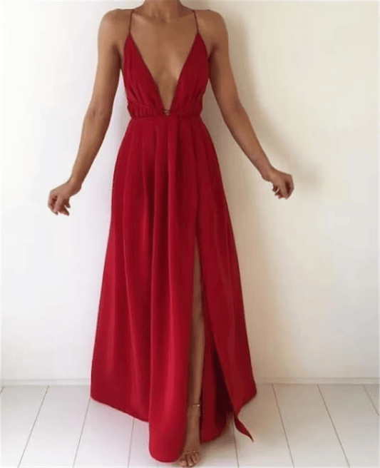 Plunge-Neck Maxi Dress